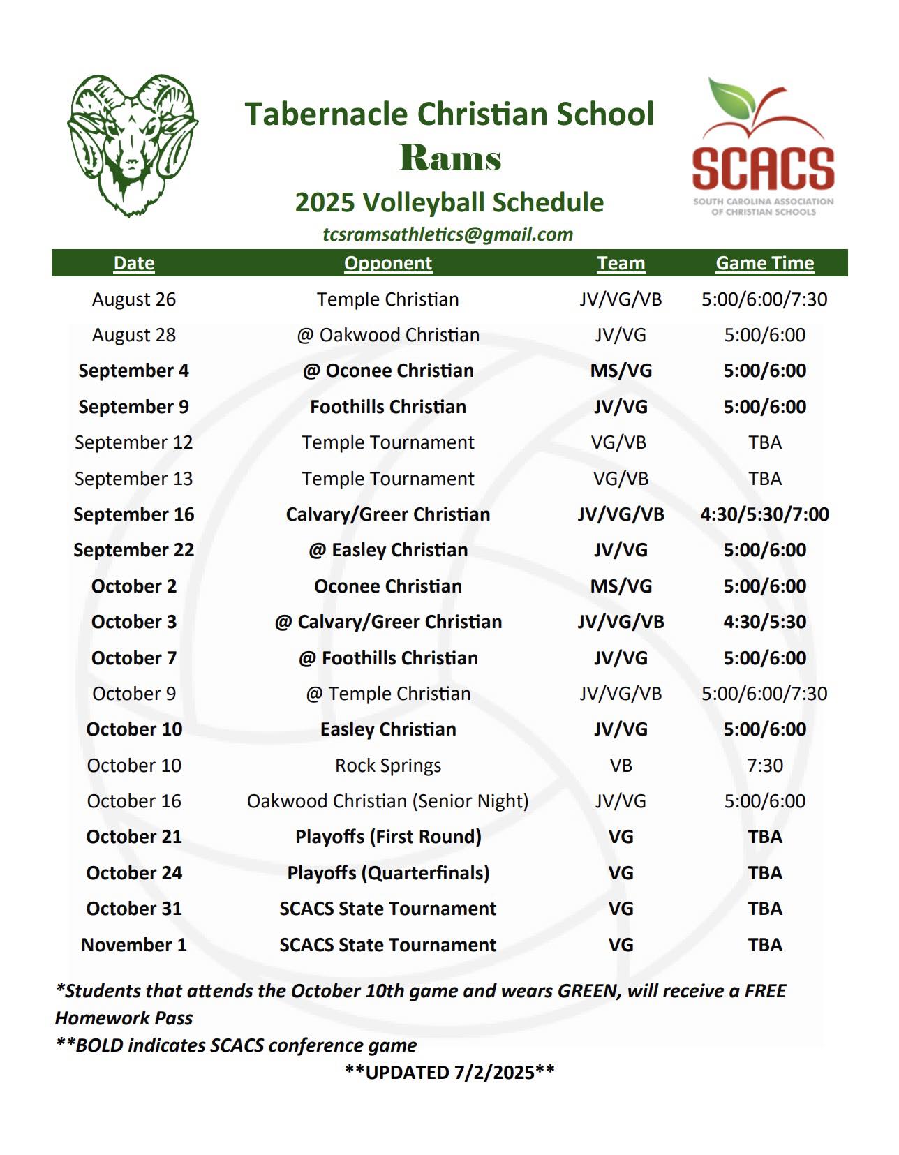 2025 Volleyball Schedule 2025 Volleyball Schedule